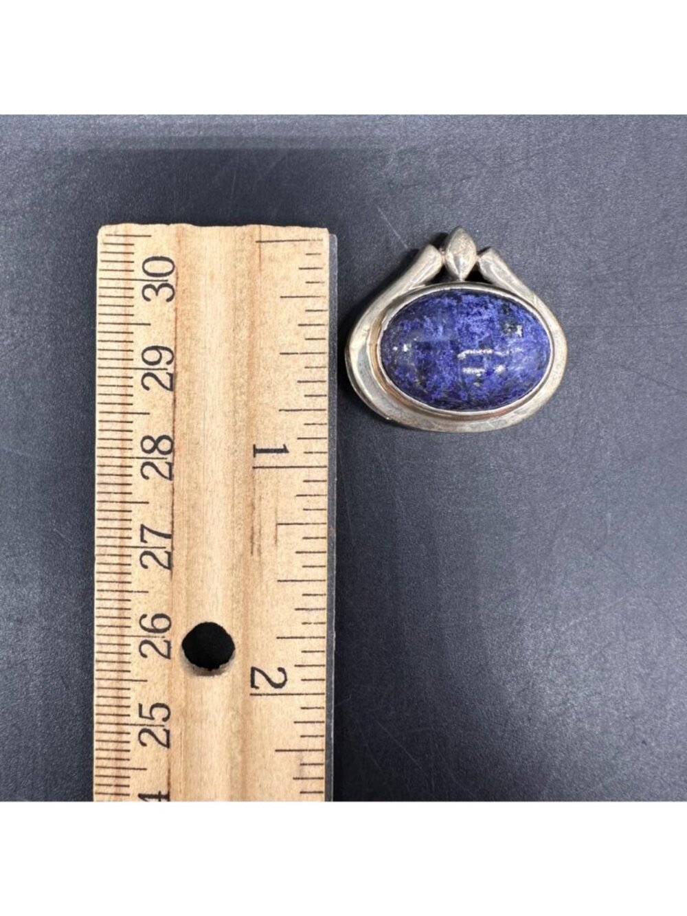 Vintage Sterling Silver Lapis Lazuli Modernist Slide Oval Pendant Blue Western - Picture 9 of 11